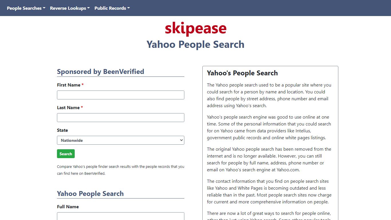 The Yahoo People Search - Skipease